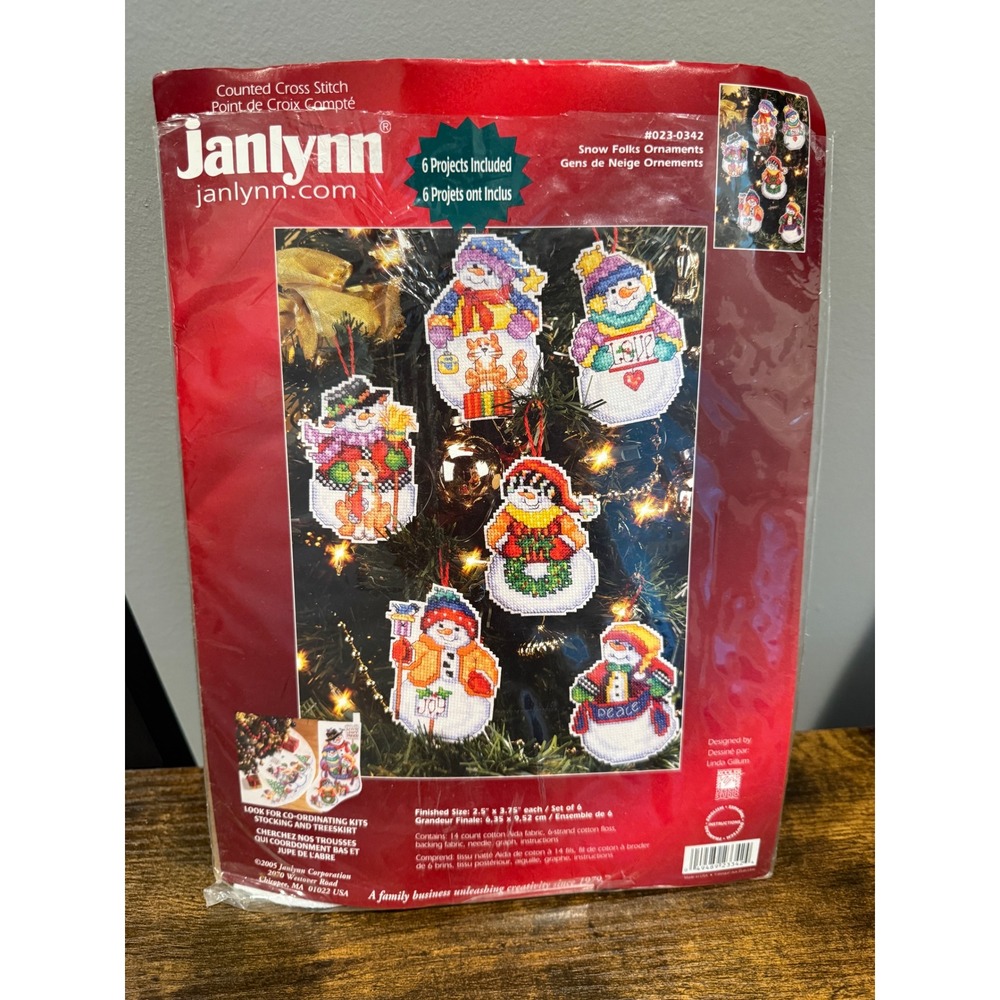 Janlynn Snow Folks Ornaments Counted Cross Stitch Kit 023-0342 Linda Gillum 6pc